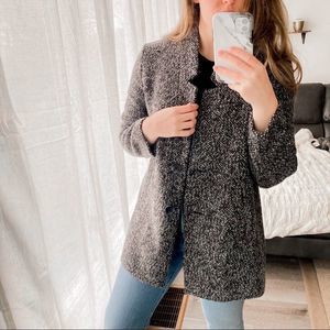 Old Navy Black White Textured Boucle Button Coat